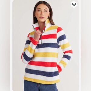 Dudley Stephens Kaki Pullover Sherpa Fleece. Camp Stripe. Size Small in EUC.